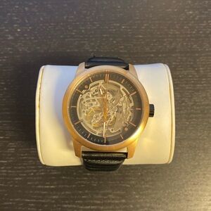 Kenneth Cole Men's Skeleton Dial Black Leather Watch